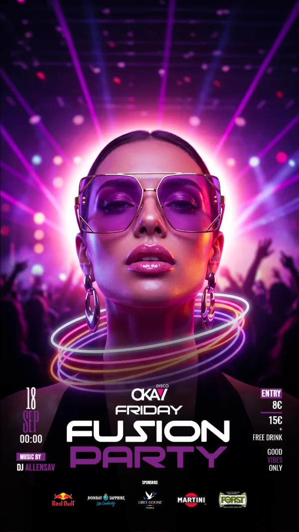 Locandina «Fusion Party» della Disco Okay.